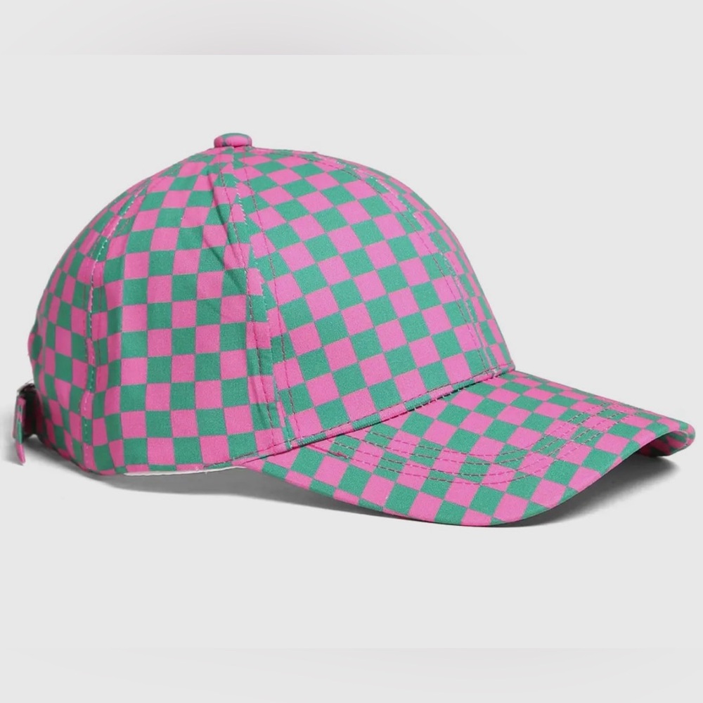 Pink and Green Checkerboard Pattern Baseball Cap